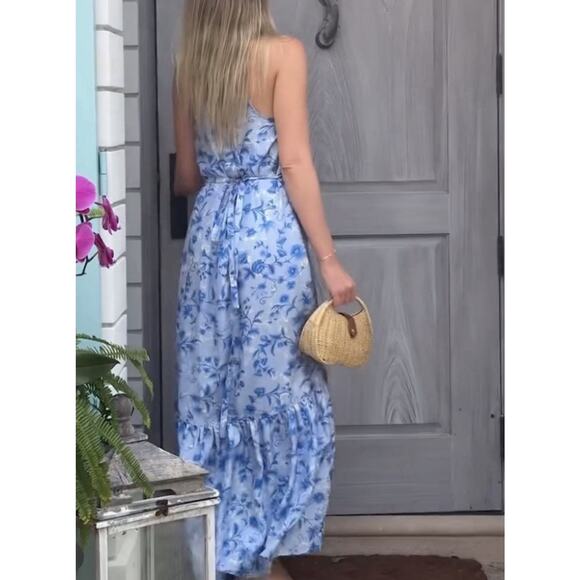 NWT Roller Rabbit Paloma Channing Blue Floral Silk Maxi Dress XS Boho Summer - Picture 8 of 14